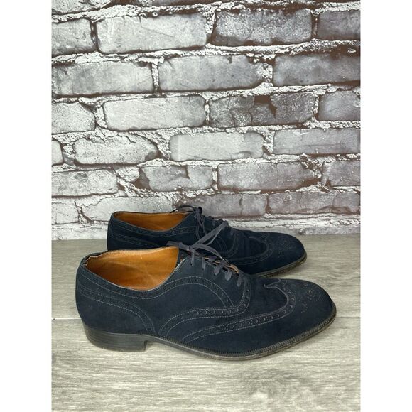 Saks Fifth Ave Blue Suede Leather Wingtip Oxfords Lace Up Shoes Men’s 8M US/41EU - Picture 13 of 16